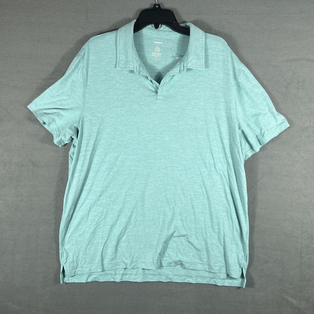 Sonoma Goods For Life Men's XXL Polo Shirt Heather Light Blue Short Sleeve